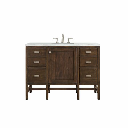 JAMES MARTIN VANITIES Addison 48in Single Vanity, Mid-Century Acacia w/ 3 CM Arctic Fall Solid Surface Top E444-V48-MCA-3AF